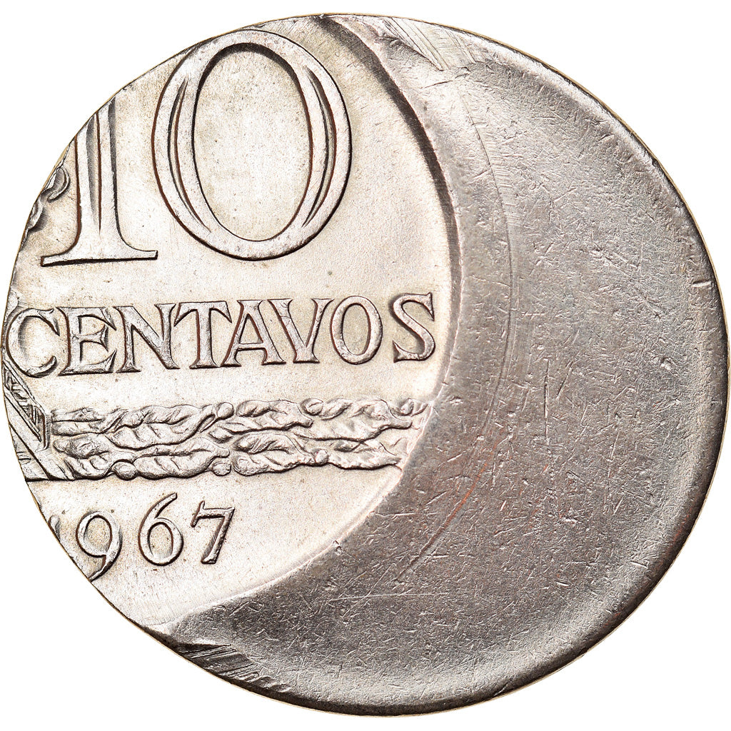 Moeda, Brasil, 10 Centavos, 1967, error off center strike, EF(40-45)