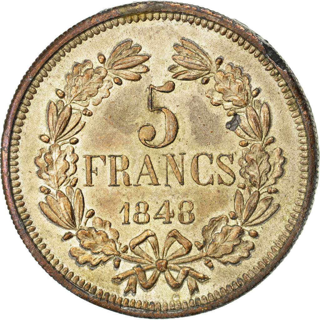 FRANCE, 5 Francs, 1848, EF(40-45), Tin, Gadoury #697P, 51.90