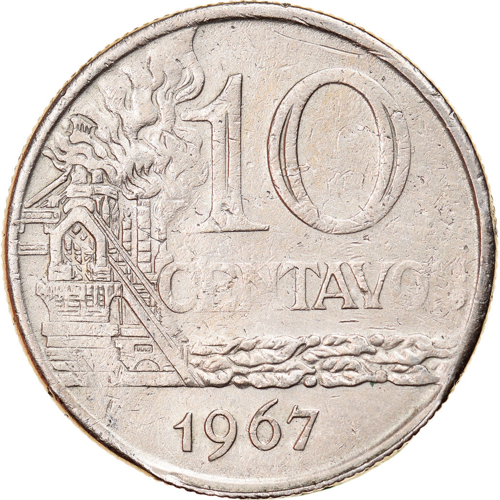 Monnaie, Brésil, 10 Centavos, 1967, error partial brockage, TTB, Copper-nickel