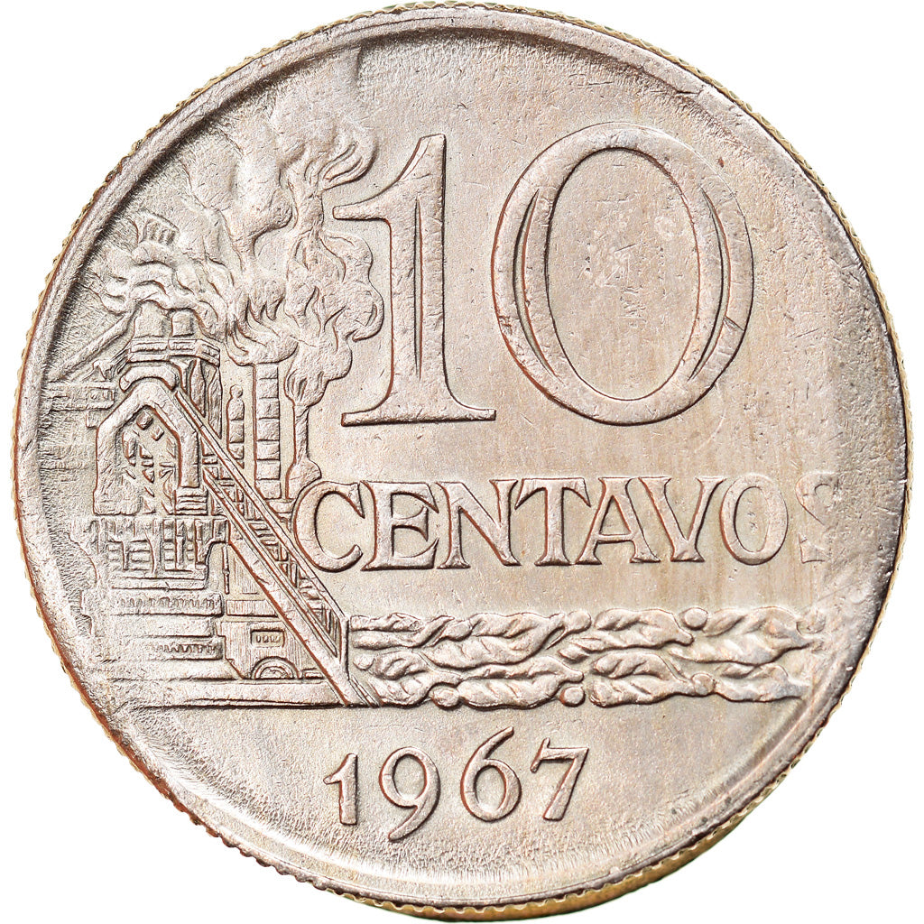 Moneda, Brasil, 10 Centavos, 1967, error partial brockage, MBC, Cobre - níquel