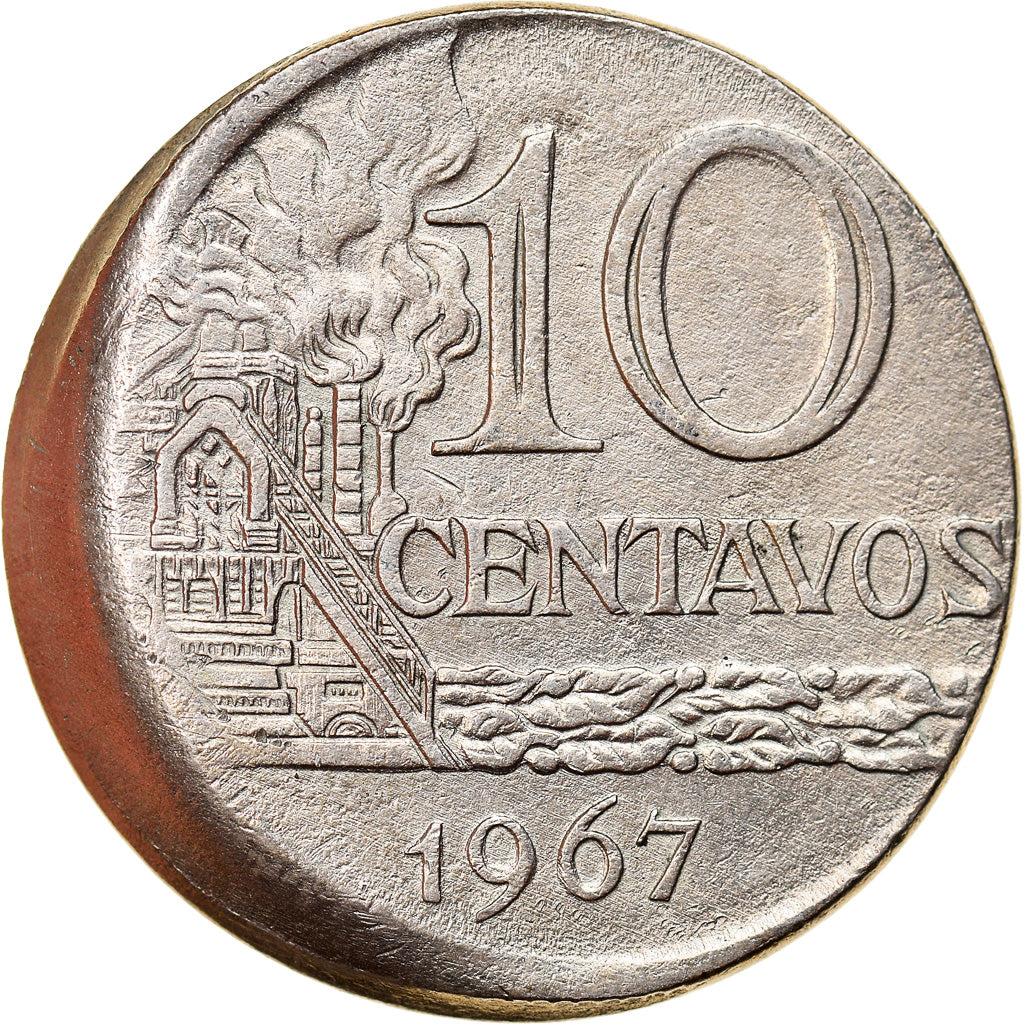 Münze, Brasilien, 10 Centavos, 1967, cupped off center strike error, SS