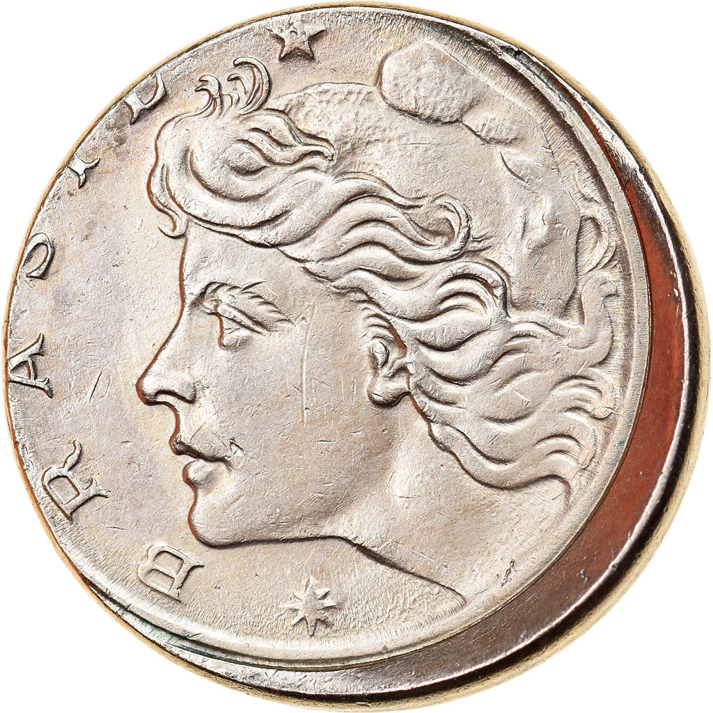 Moneda, Brasil, 10 Centavos, 1967, cupped off center strike error, MBC, Cobre -