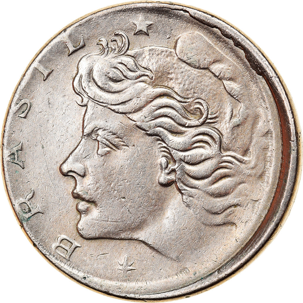 Moneda, Brasil, 10 Centavos, 1967, cupped off center strike error, MBC, Cobre -