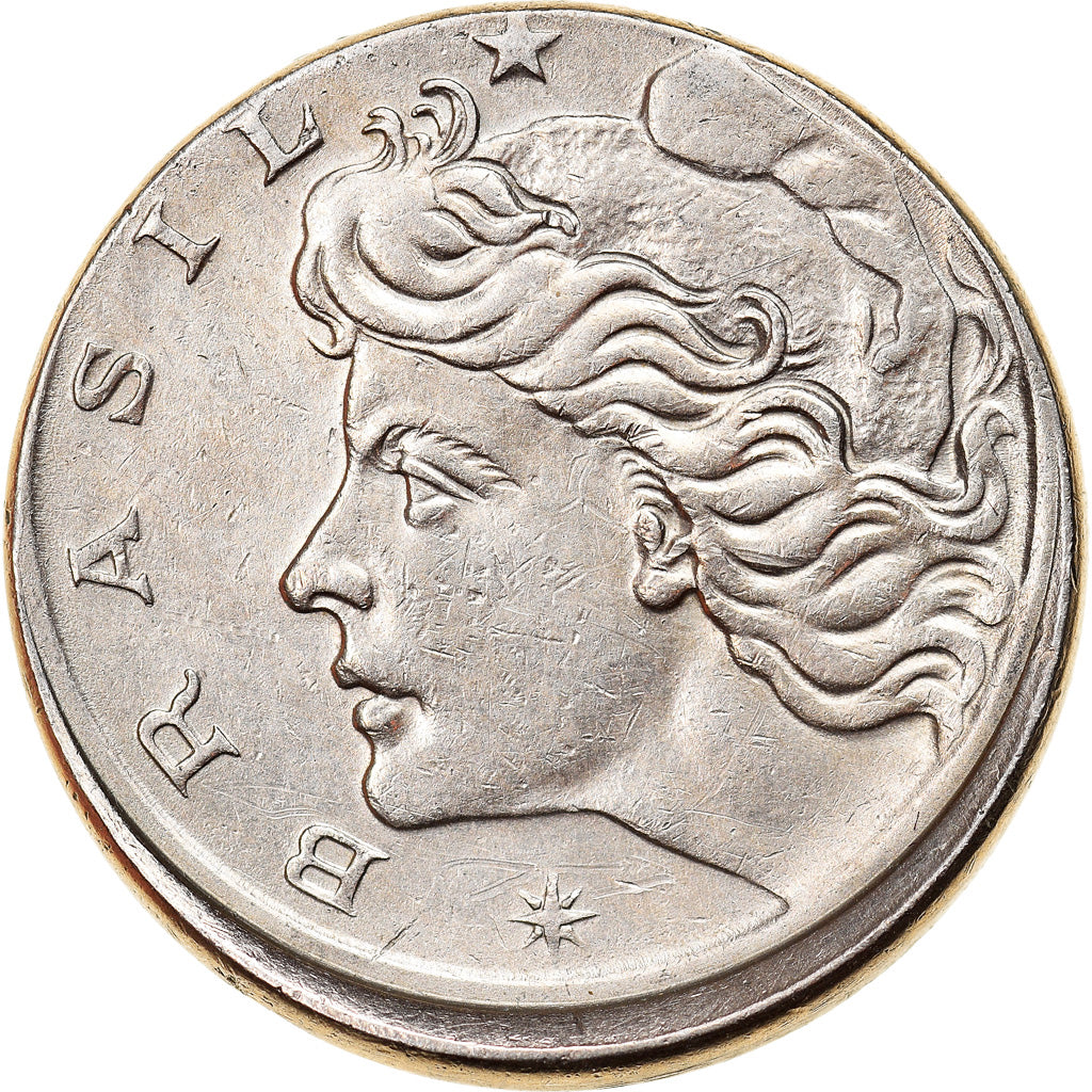 Moeda, Brasil, 10 Centavos, 1967, cupped off center strike error, EF(40-45)