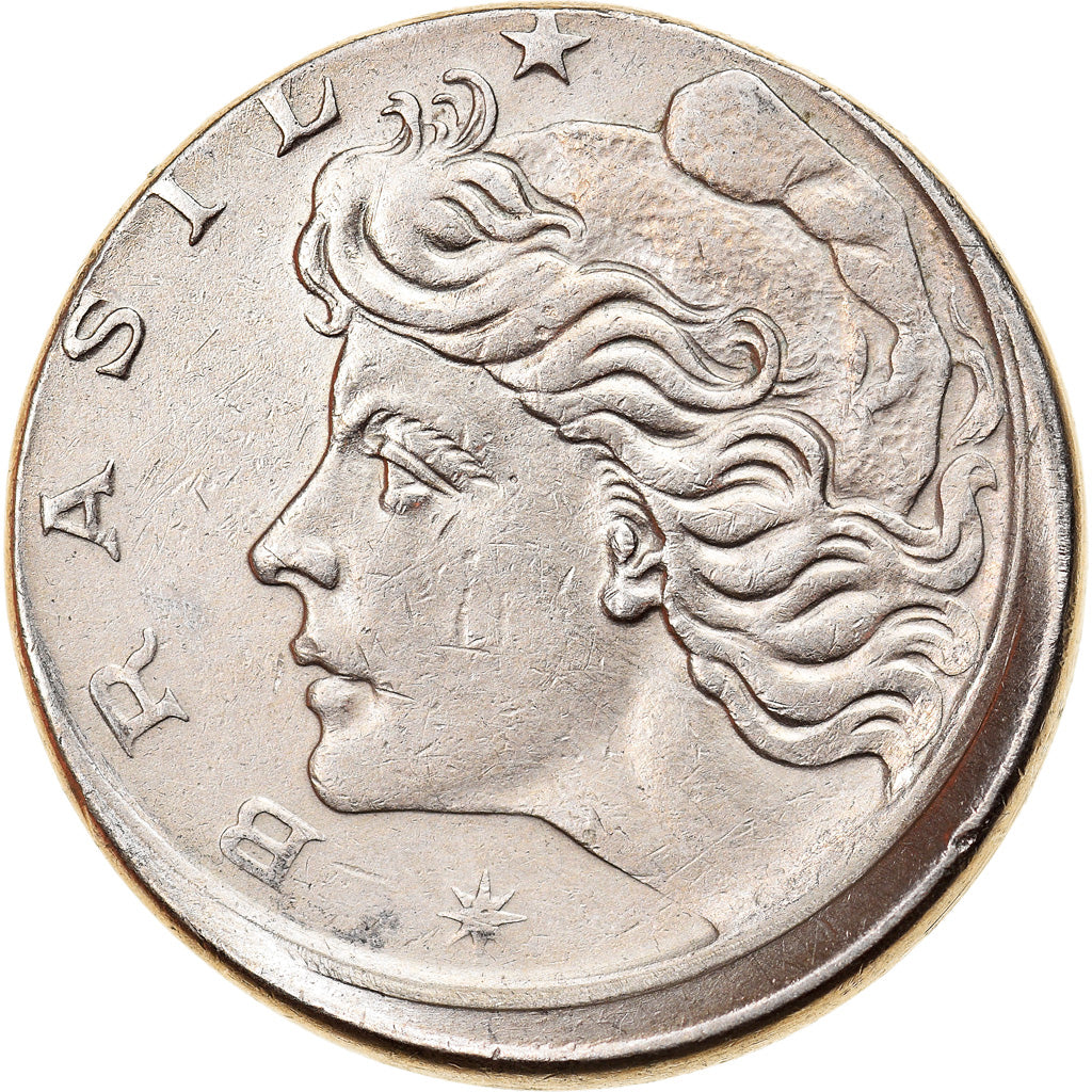 Moneta, Brasile, 10 Centavos, 1967, cupped off center strike error, BB