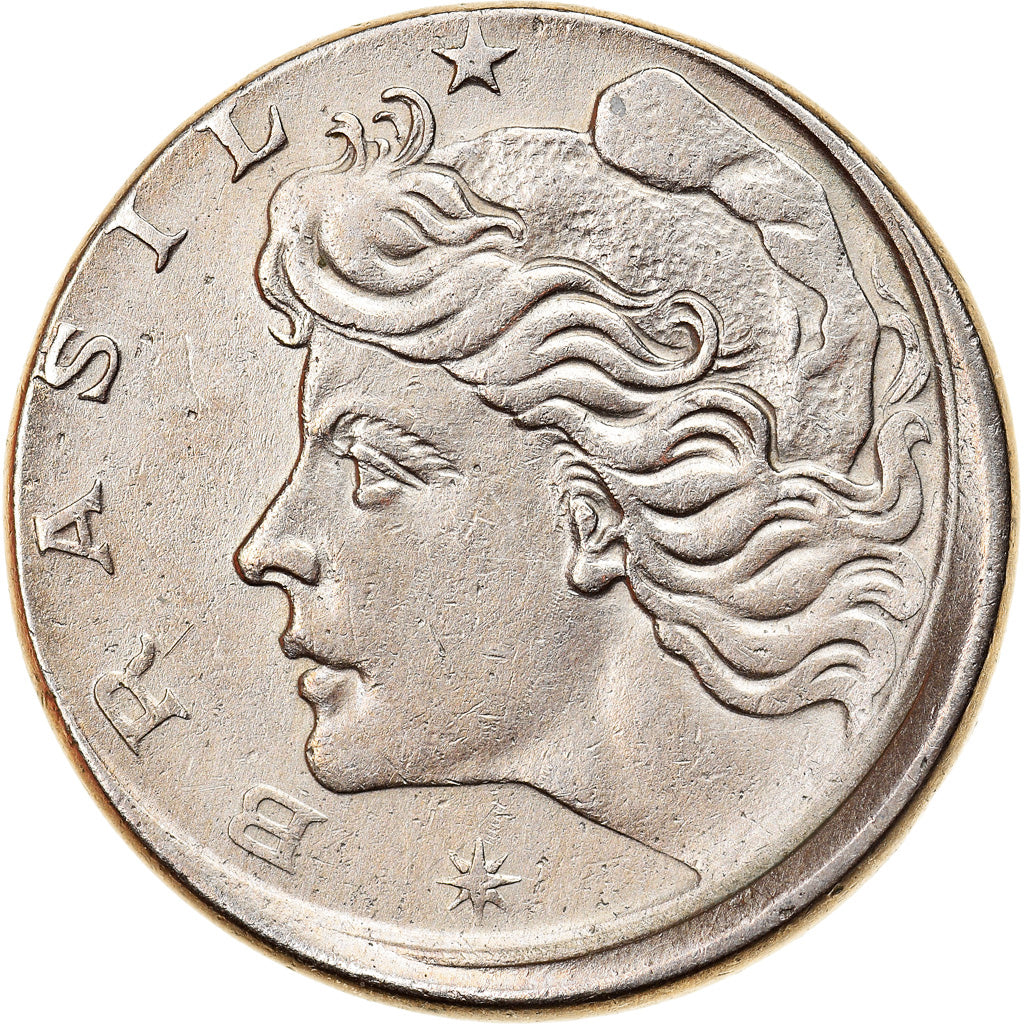 Monnaie, Brésil, 10 Centavos, 1967, cupped off center strike error, TTB