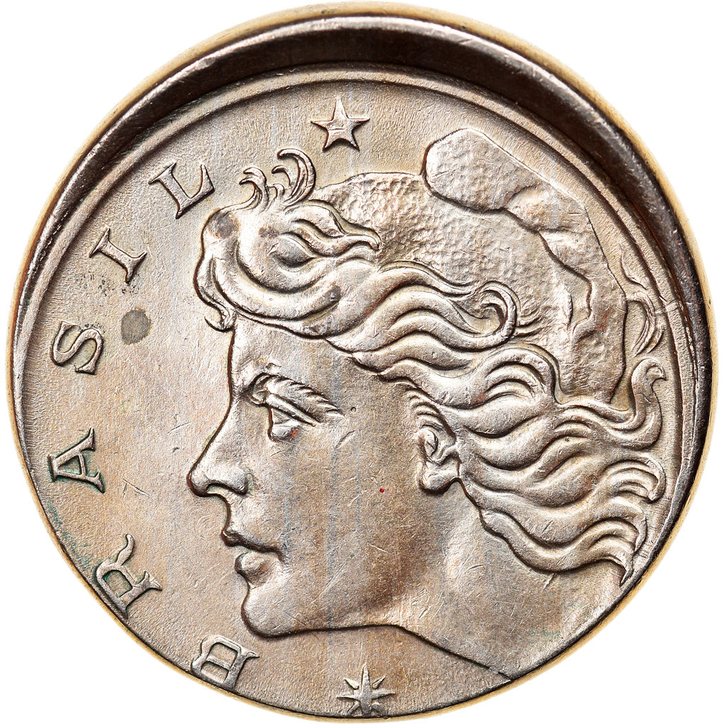 Moneda, Brasil, 10 Centavos, 1967, cupped off center strike error, MBC+, Cobre -