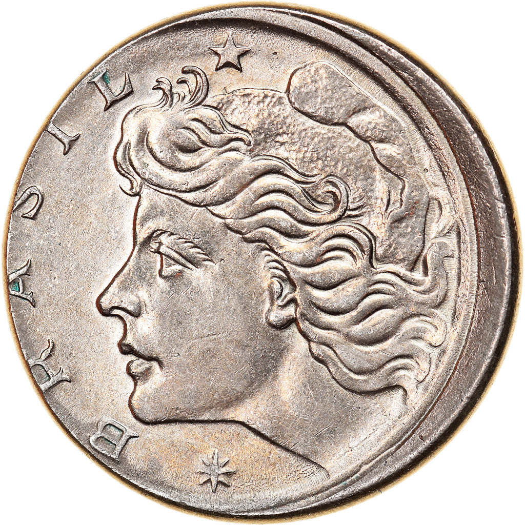 Moneda, Brasil, 10 Centavos, 1967, error off center strike, MBC+, Cobre -