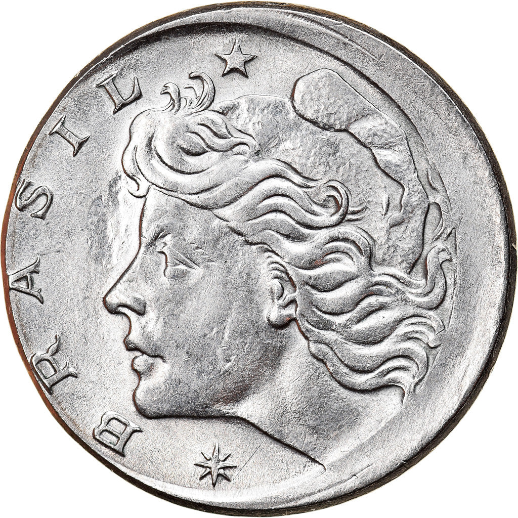 Monnaie, Brésil, 10 Centavos, 1975, error off center strike, TTB, Stainless