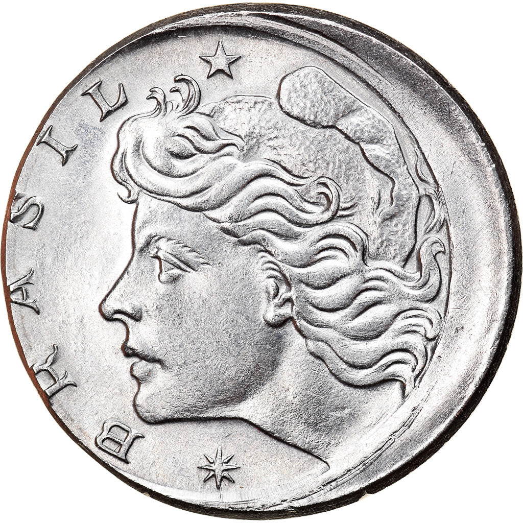 Munten, Brazilië, 10 Centavos, 1975, error off center strike, PR, Stainless