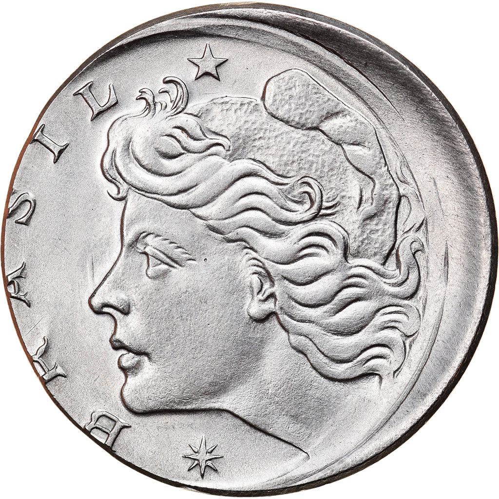 Munten, Brazilië, 10 Centavos, 1975, error off center strike, PR, Stainless