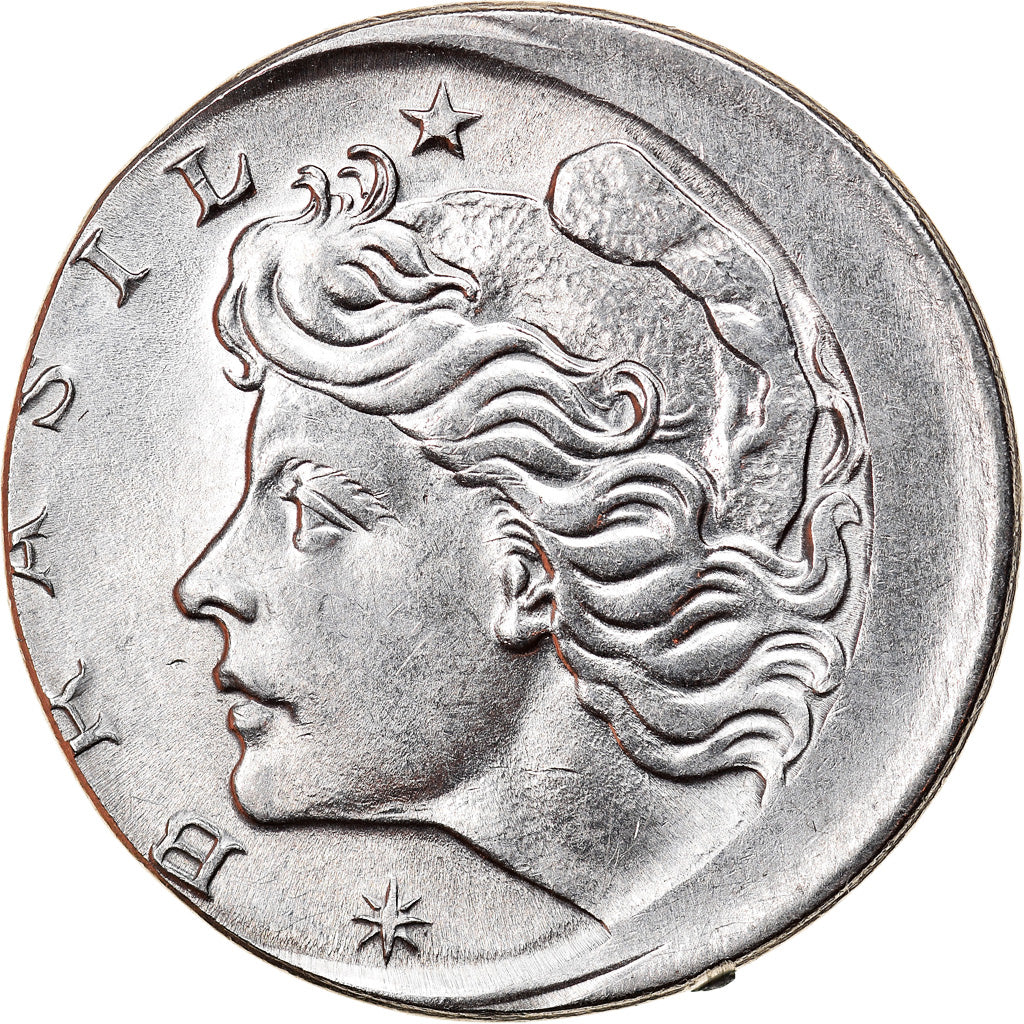 Munten, Brazilië, 10 Centavos, 1975, error off center strike, PR, Stainless