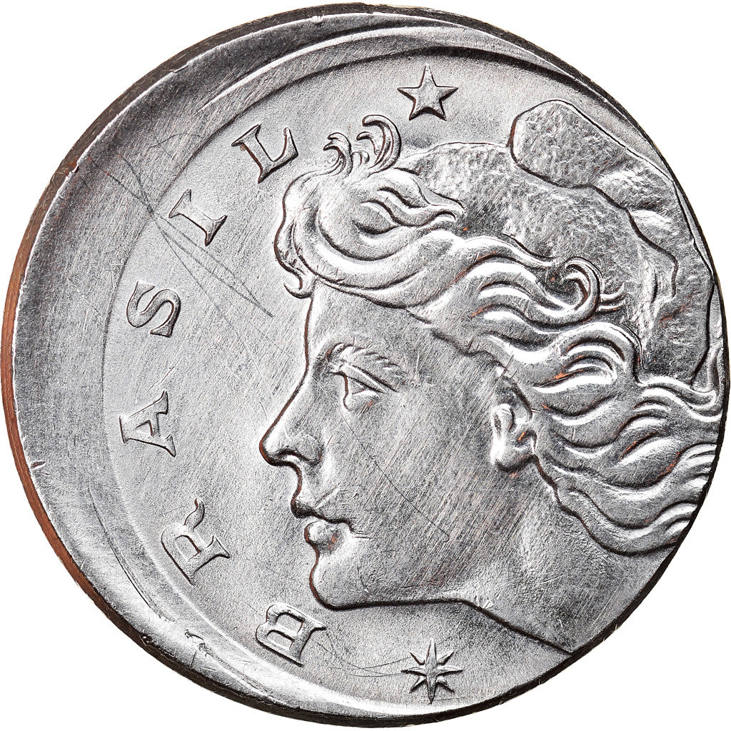 Moneda, Brasil, 10 Centavos, 1975, error off center strike, EBC, Acero