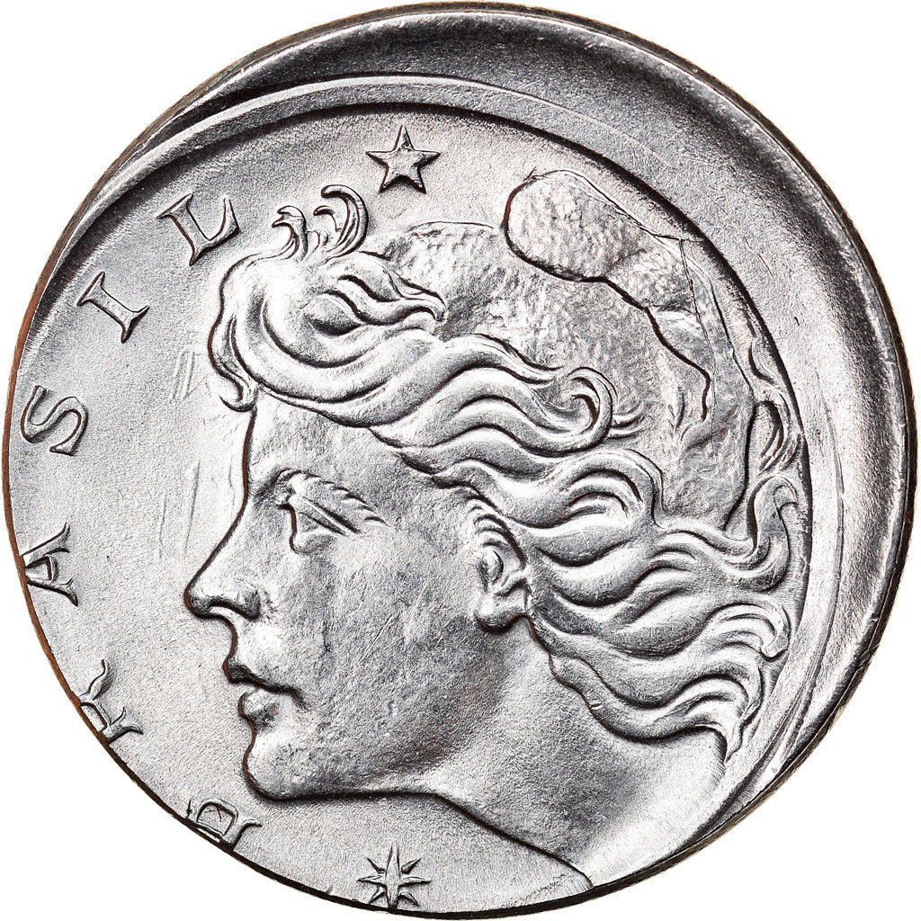Coin, Brazil, 10 Centavos, 1975, error off center strike, AU(55-58), Stainless