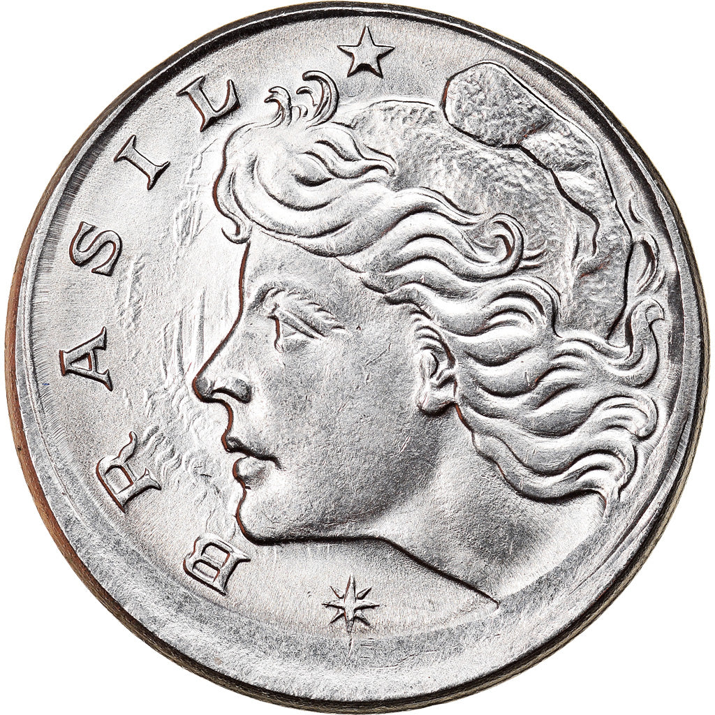 Moneda, Brasil, 10 Centavos, 1975, error off center strike, EBC, Acero