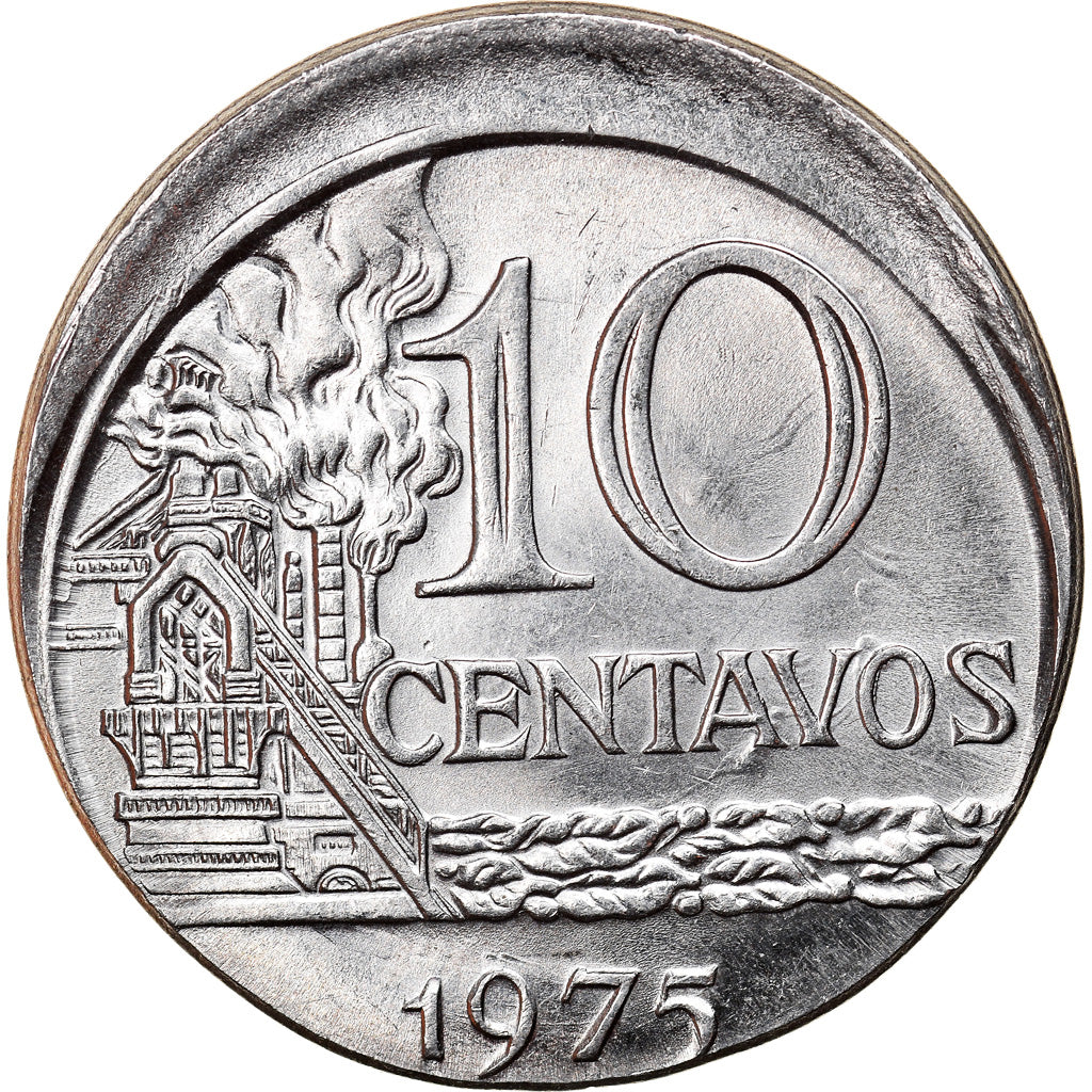 Moneda, Brasil, 10 Centavos, 1975, error off center strike, EBC, Acero