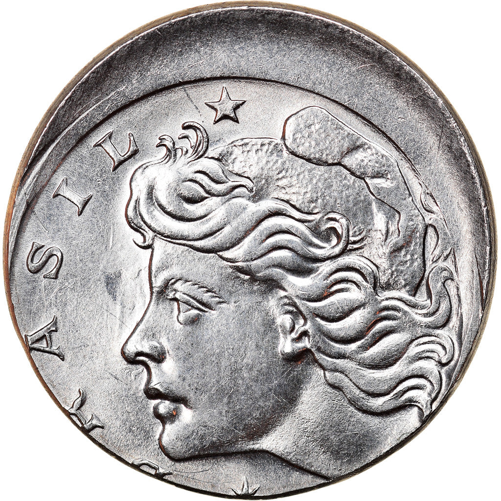 Moneda, Brasil, 10 Centavos, 1975, error off center strike, EBC, Acero