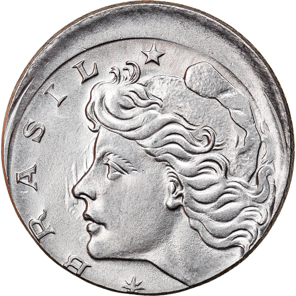 Moneda, Brasil, 10 Centavos, 1975, error off center strike, EBC, Acero