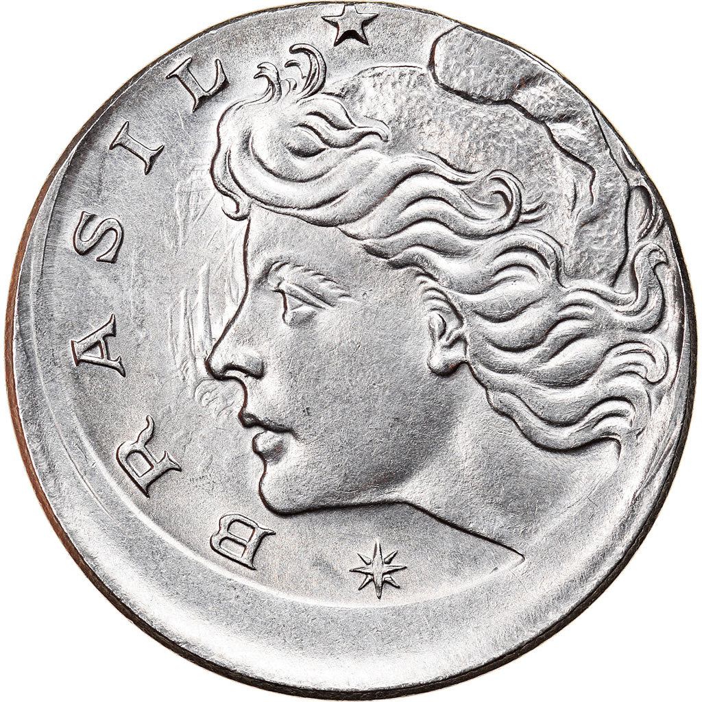 Moneda, Brasil, 10 Centavos, 1975, error off center strike, EBC, Acero