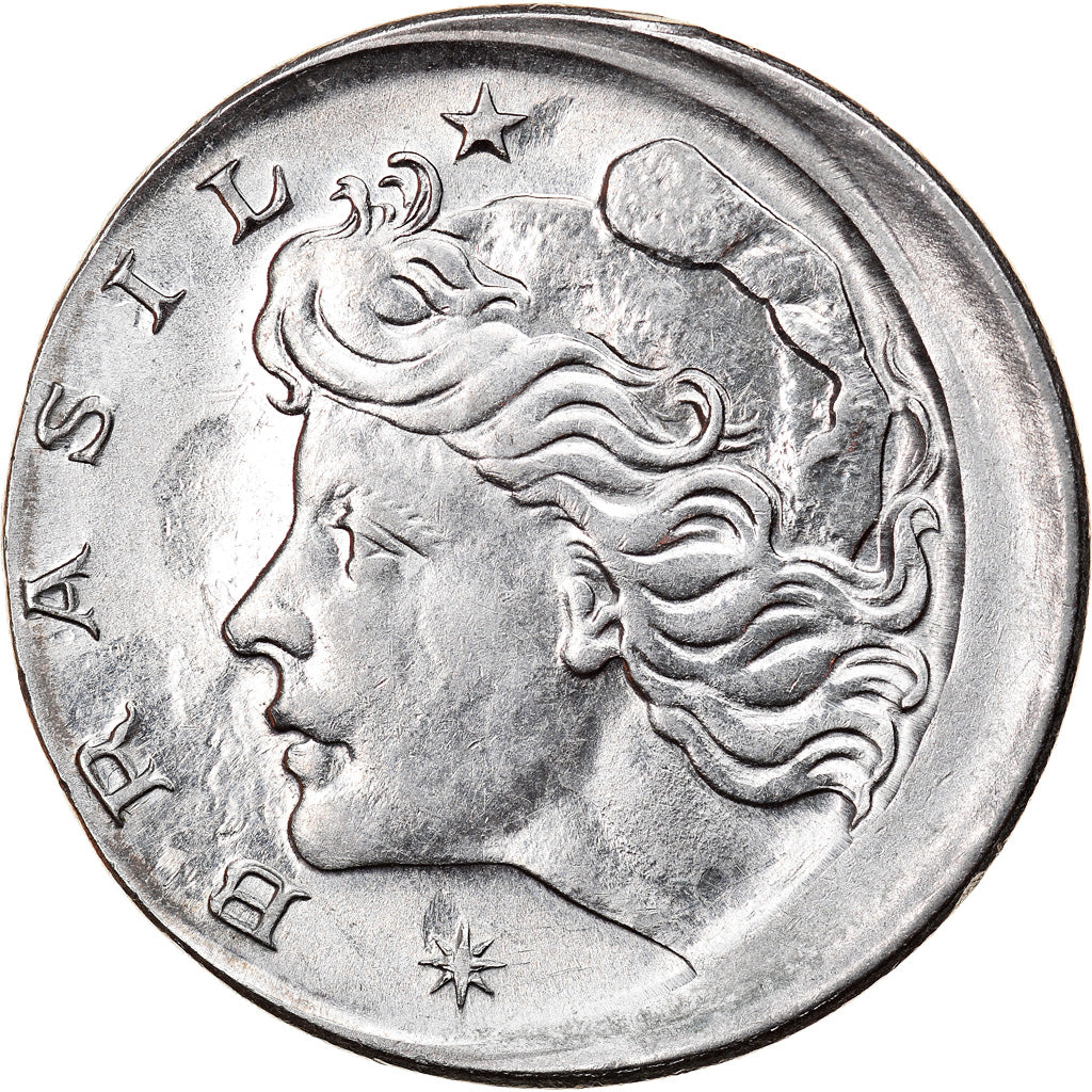Moneta, Brazylia, 10 Centavos, 1975, error off center strike, AU(55-58), Stal