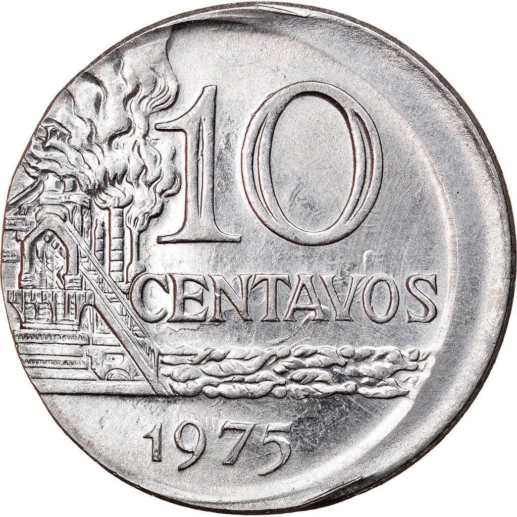 Moneta, Brazylia, 10 Centavos, 1975, error off center strike, AU(55-58), Stal