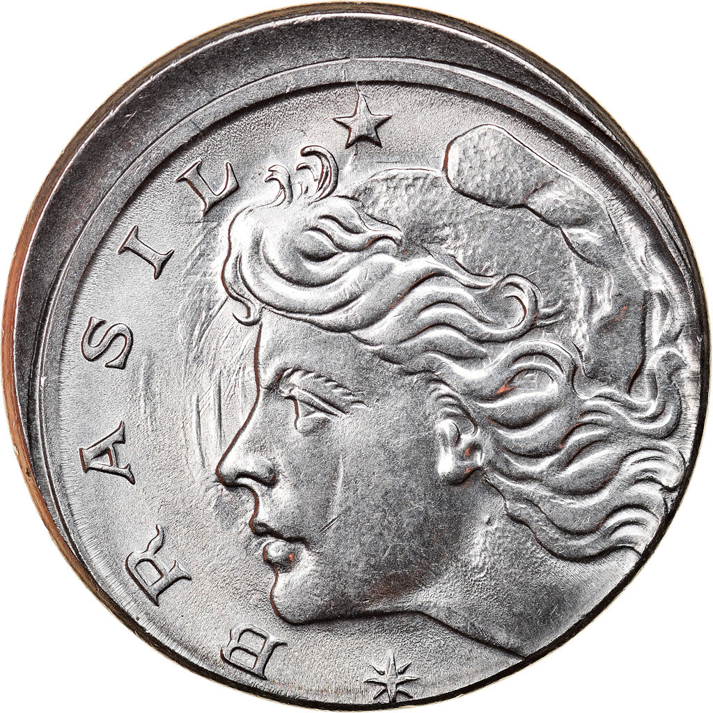 Moneta, Brasile, 10 Centavos, 1975, error off center strike, SPL-, Acciaio