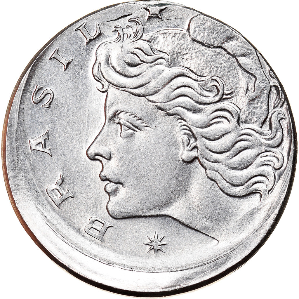 Munten, Brazilië, 10 Centavos, 1975, error off center strike, PR, Stainless