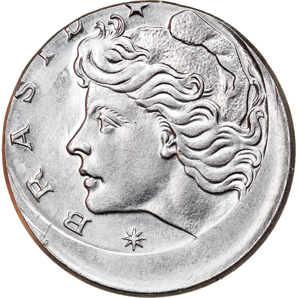 Moneda, Brasil, 10 Centavos, 1975, error off center strike, EBC, Acero