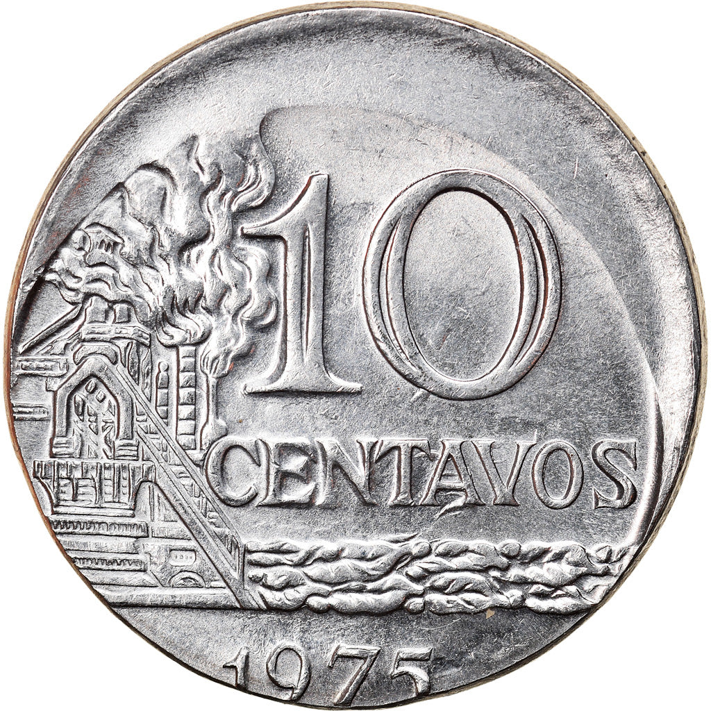 Moneta, Brazylia, 10 Centavos, 1975, error off center strike, AU(55-58), Stal