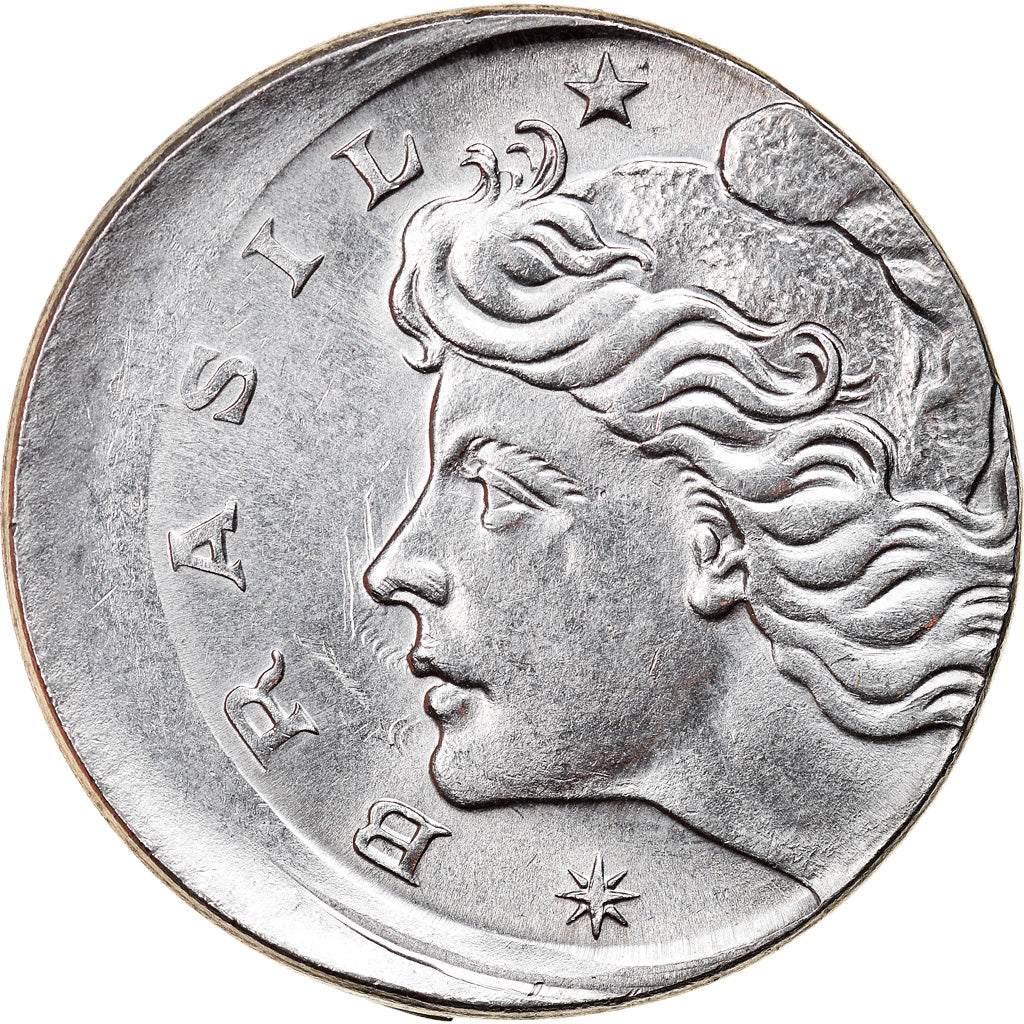 Monnaie, Brésil, 10 Centavos, 1975, error off center strike, SUP, Stainless