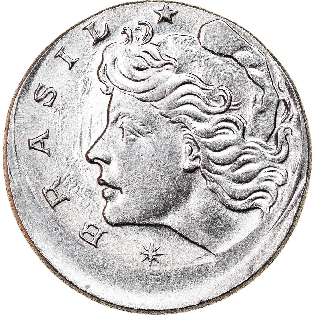 Moneda, Brasil, 10 Centavos, 1975, error off center strike, EBC, Acero