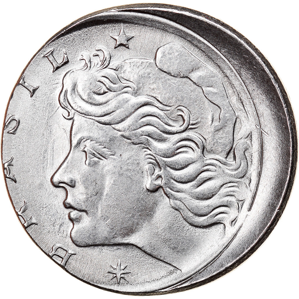 Moneda, Brasil, 10 Centavos, 1975, error off center strike, EBC, Acero