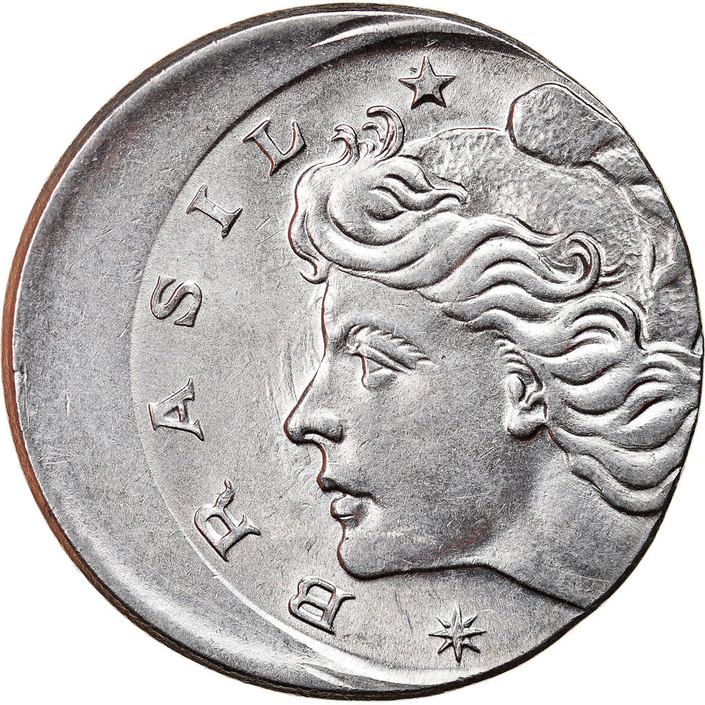 Moneda, Brasil, 10 Centavos, 1975, error off center strike, EBC, Acero