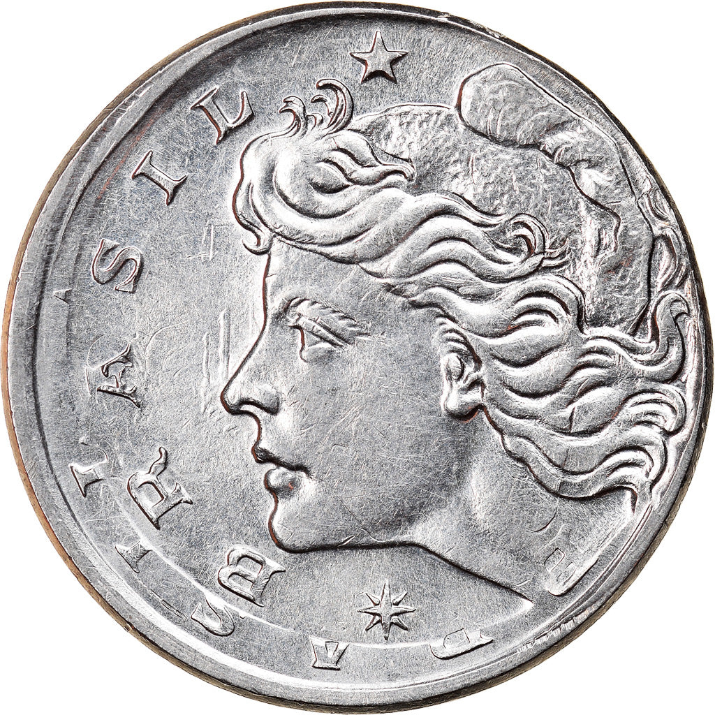 Moneda, Brasil, 10 Centavos, 1975, Double struck, MBC+, Acero inoxidable