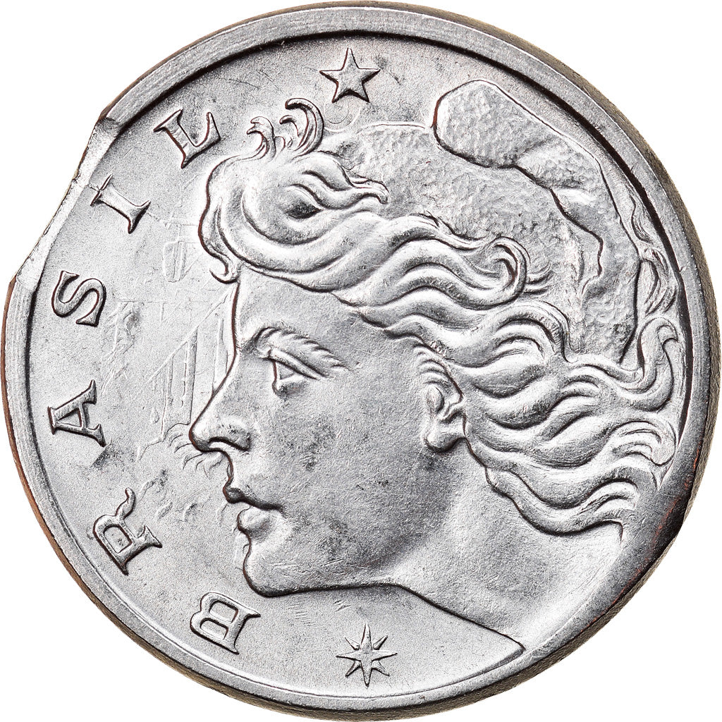 Moneda, Brasil, 10 Centavos, 1975, error clipped planchet, EBC, Acero
