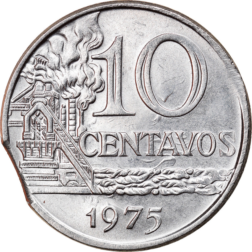 Moneda, Brasil, 10 Centavos, 1975, error clipped planchet, EBC, Acero