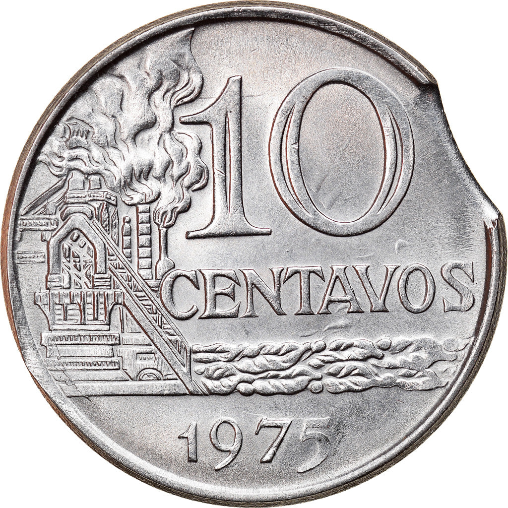 Moneda, Brasil, 10 Centavos, 1975, error clipped planchet, EBC, Acero