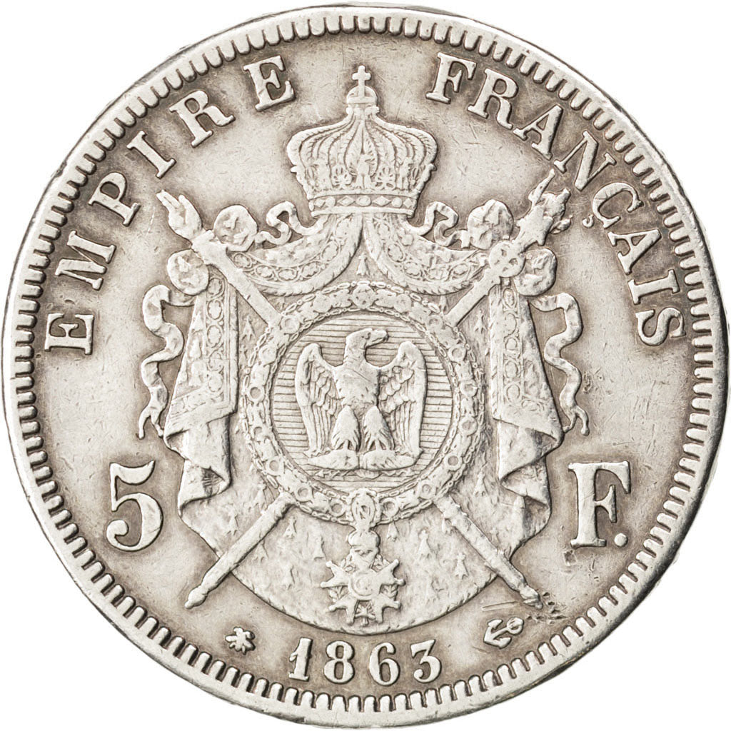FRANCE, Napoléon III, 5 Francs, 1863, Paris, KM #799.1, VF(30-35), Silver, G...