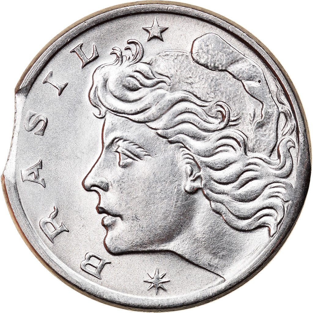 Moneda, Brasil, 10 Centavos, 1975, error clipped planchet, EBC, Acero