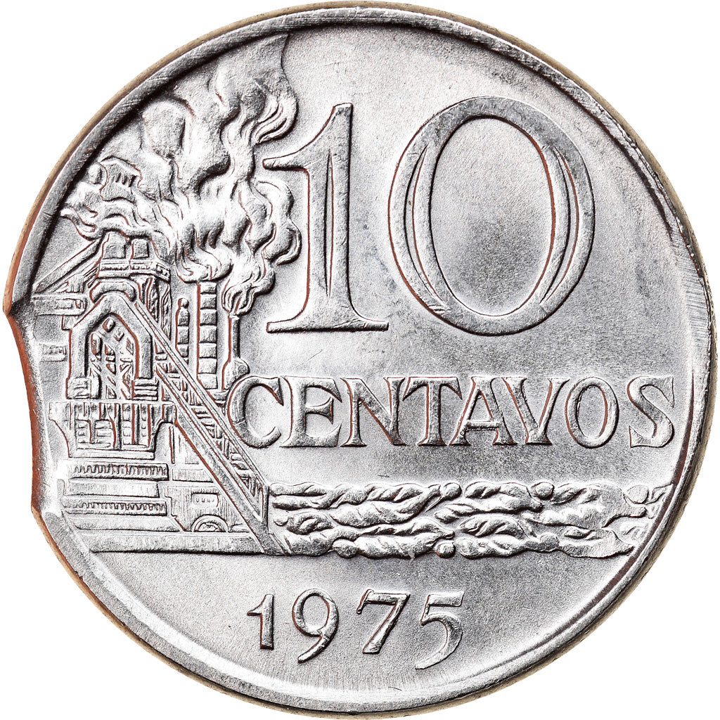 Moneda, Brasil, 10 Centavos, 1975, error clipped planchet, EBC, Acero