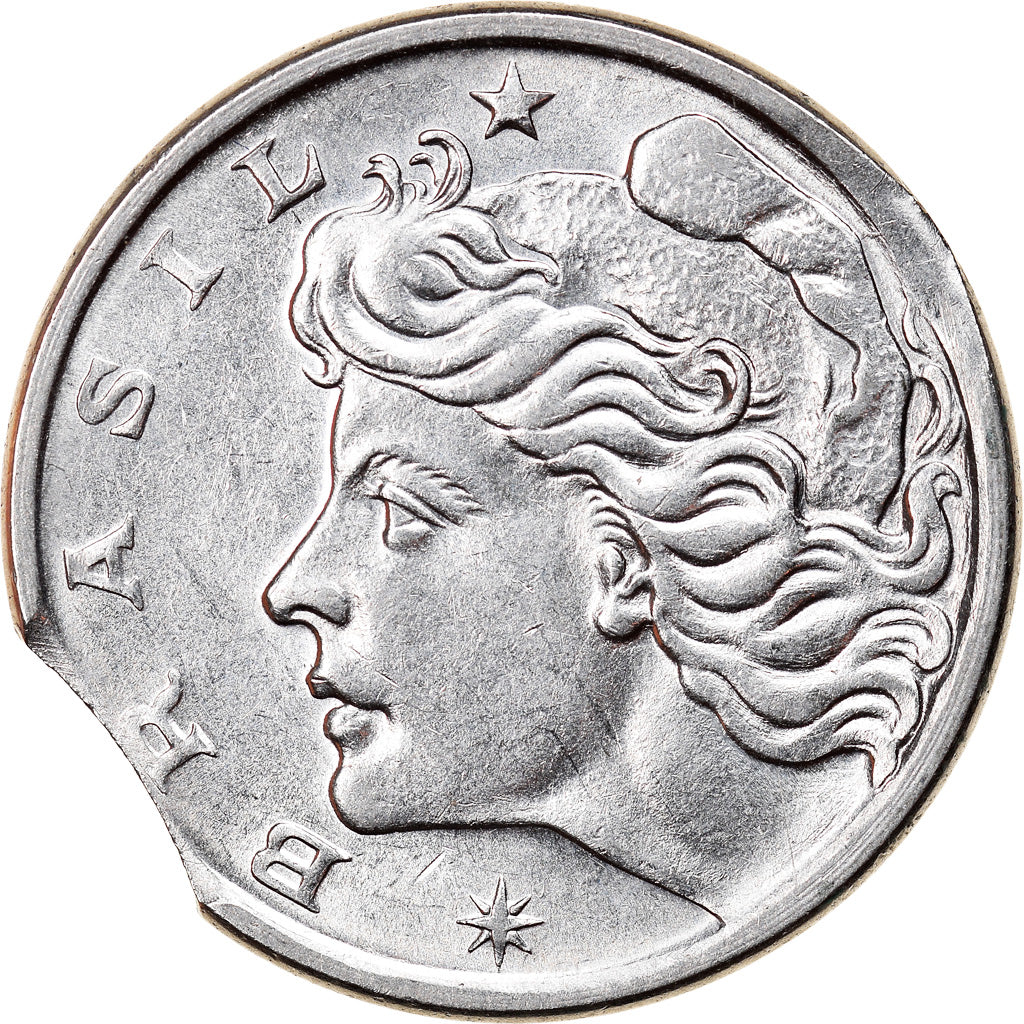 Moneda, Brasil, 10 Centavos, 1975, error clipped planchet, EBC, Acero