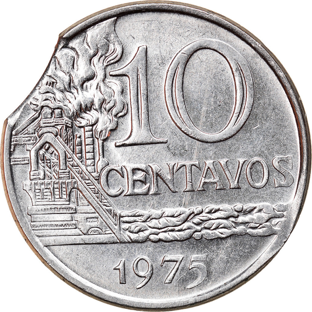 Moneda, Brasil, 10 Centavos, 1975, error clipped planchet, EBC, Acero
