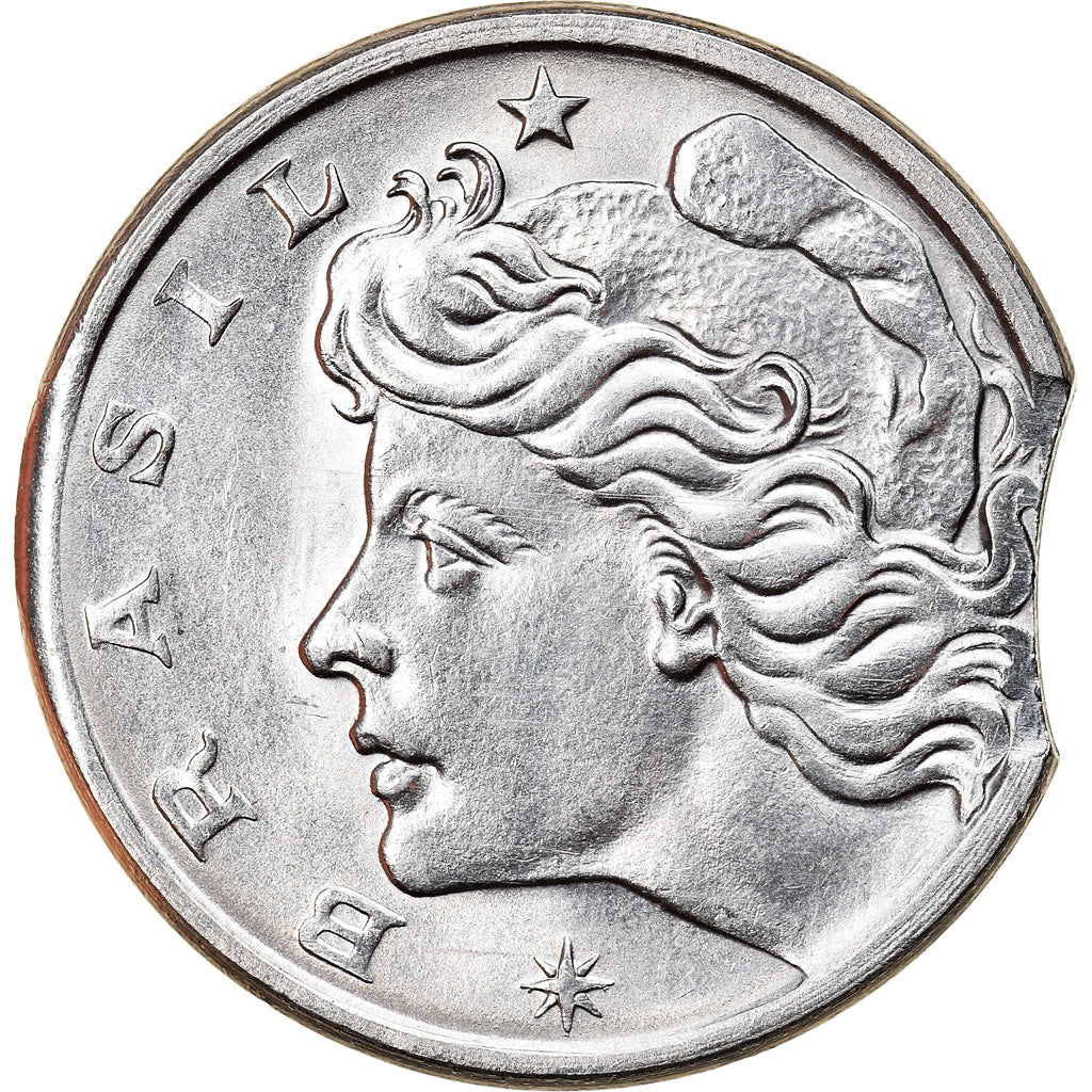 Moneda, Brasil, 10 Centavos, 1975, error clipped planchet, EBC, Acero