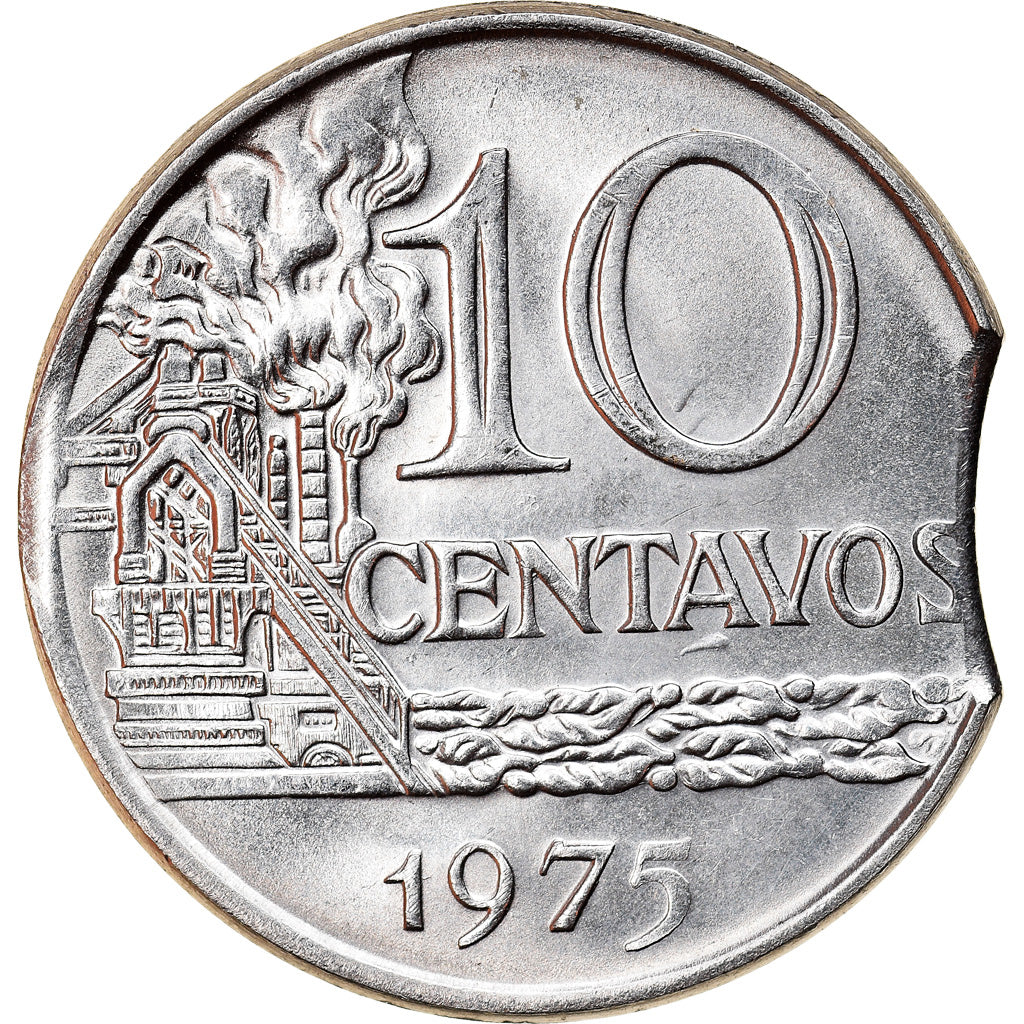 Moneda, Brasil, 10 Centavos, 1975, error clipped planchet, EBC, Acero