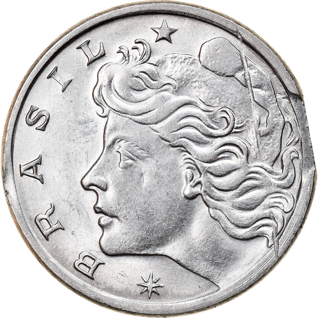 Moneda, Brasil, 10 Centavos, 1975, Error straight clip, EBC, Acero inoxidable