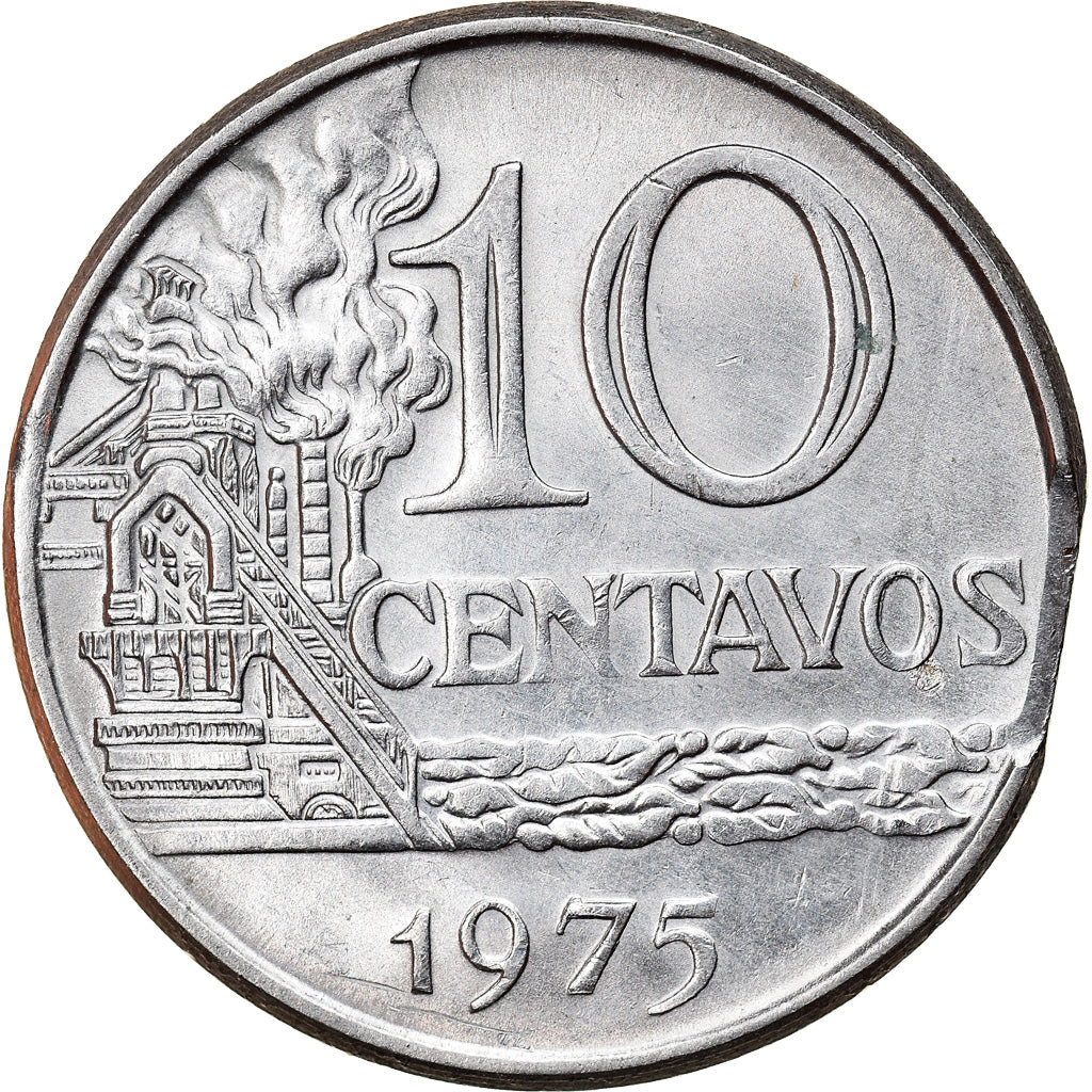Moneda, Brasil, 10 Centavos, 1975, Error straight clip, EBC, Acero inoxidable