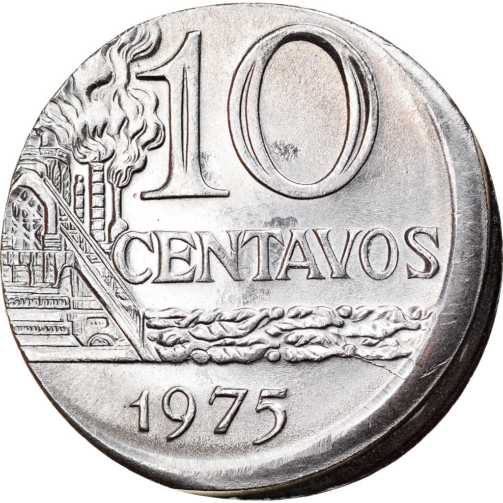 Moneta, Brasile, 10 Centavos, 1975, planchet error, SPL-, Acciaio inossidabile