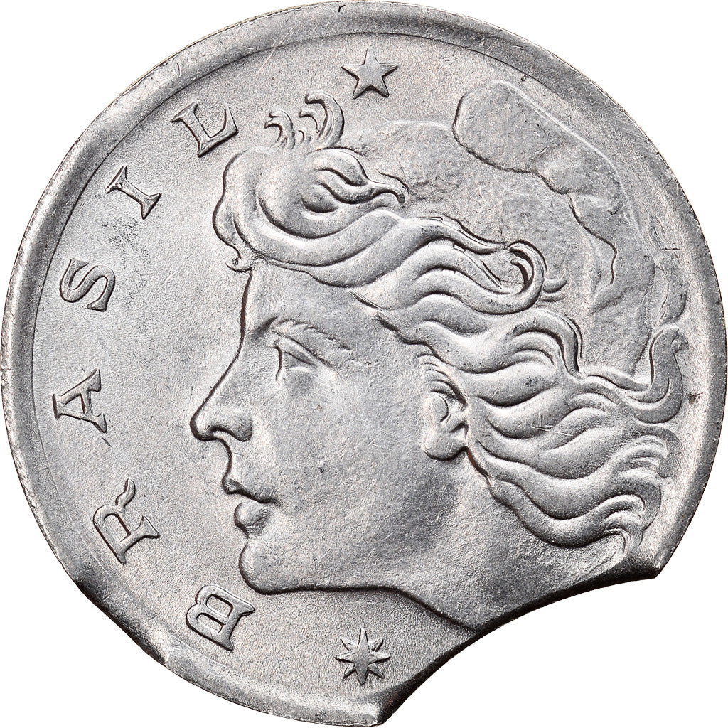 Moneda, Brasil, 5 Centavos, 1975, error double clip, EBC, Acero inoxidable