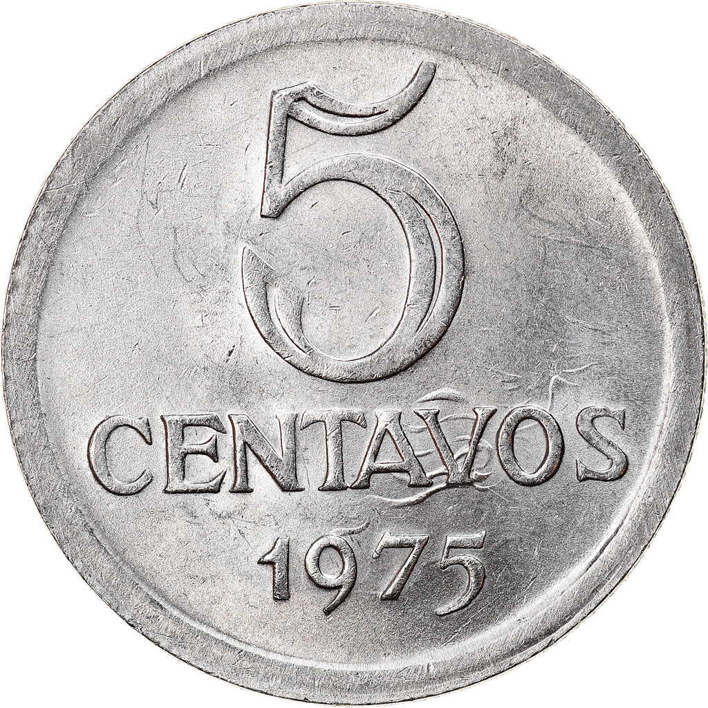 Moneda, Brasil, 5 Centavos, 1975, error broadstruck, EBC, Acero inoxidable