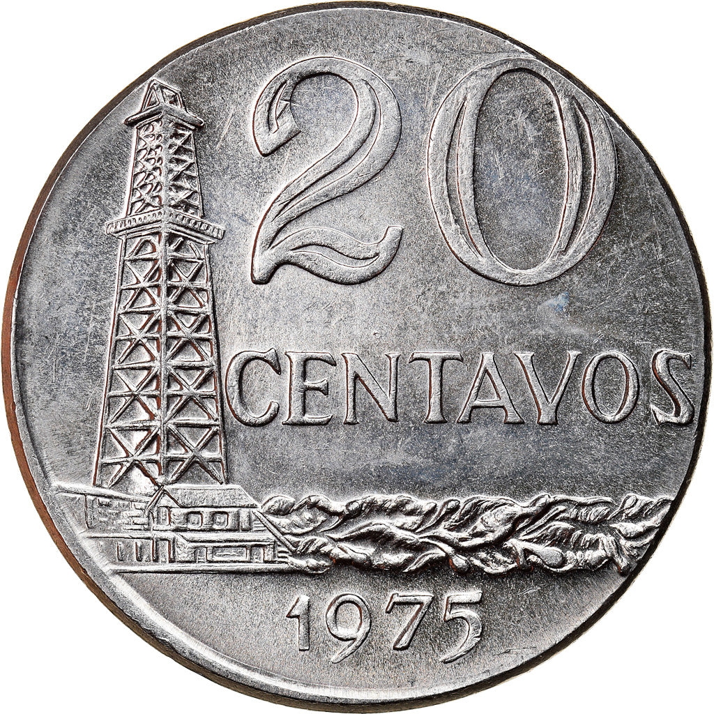 Moneda, Brasil, 20 Centavos, 1975, planchet error, EBC, Acero inoxidable